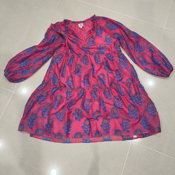 J Marie Piper Long-sleeve Pink Floral Tiered Dress Womens Size M Preppy Beach - Picture 1 of 1